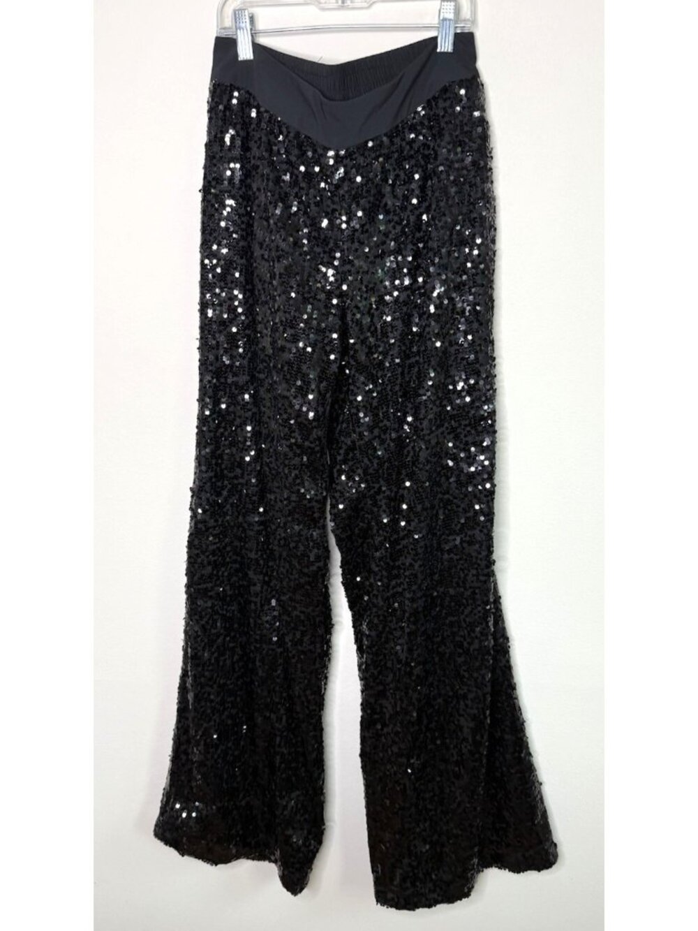 Vintage Y2K Seqin Embellished Pants Black Wide Leg Pull On